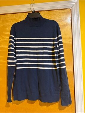 Amazon Essentials Navy and White Striped Turtleneck Sweater